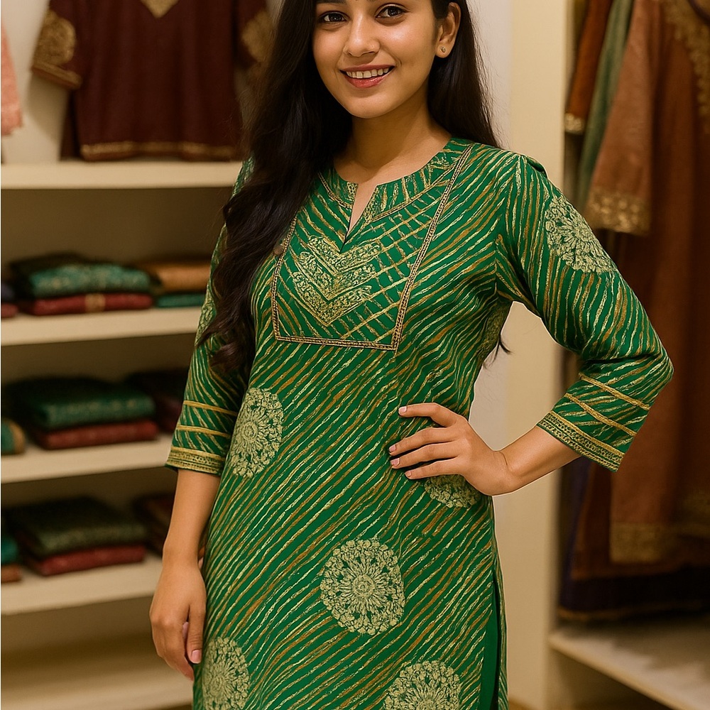 Green and Gold Patterned Kurti